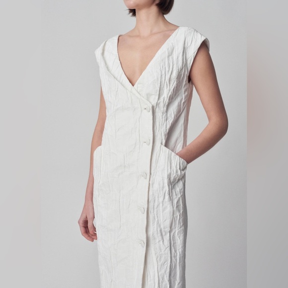 CO V-Neck Button Down Dress in Ivory Cotton | Size S | NWT - Picture 6 of 6